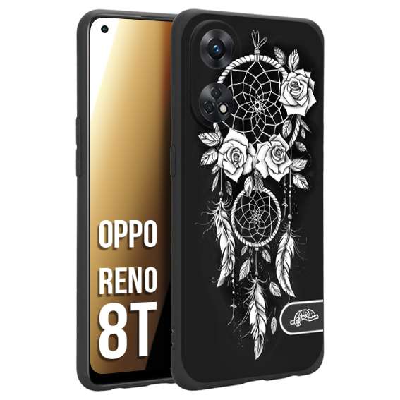 CUSTOMIZZA - Custodia cover nera morbida in tpu compatibile per Oppo Reno 8T acchiappasogni dreamcatcher black and white bianco a rilievo disegnato tattoo tatuaggio