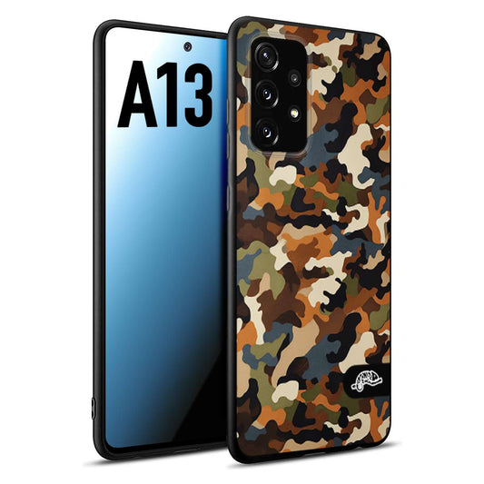 CUSTOMIZZA - Custodia cover nera morbida in tpu compatibile per Samsung A13 camouflage mimetico militare moderno blu marrone beige