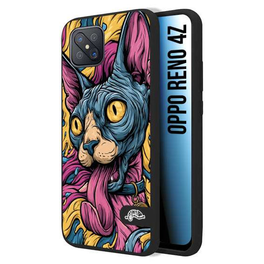 CUSTOMIZZA - Custodia cover nera morbida in tpu compatibile per Oppo Reno 4Z Sphynx Colorato Pop Art Psichedelico Gatto Blu Rosa Giallo Artistica Fantasy