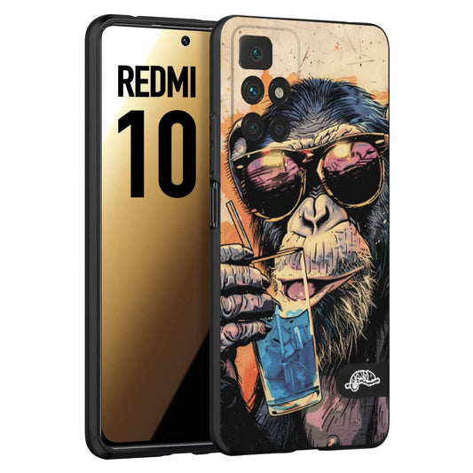 CUSTOMIZZA - Custodia cover nera morbida in tpu compatibile per Xiaomi Redmi 10 estate disegnata cocktails animali simpatici scimmia monkey negroni