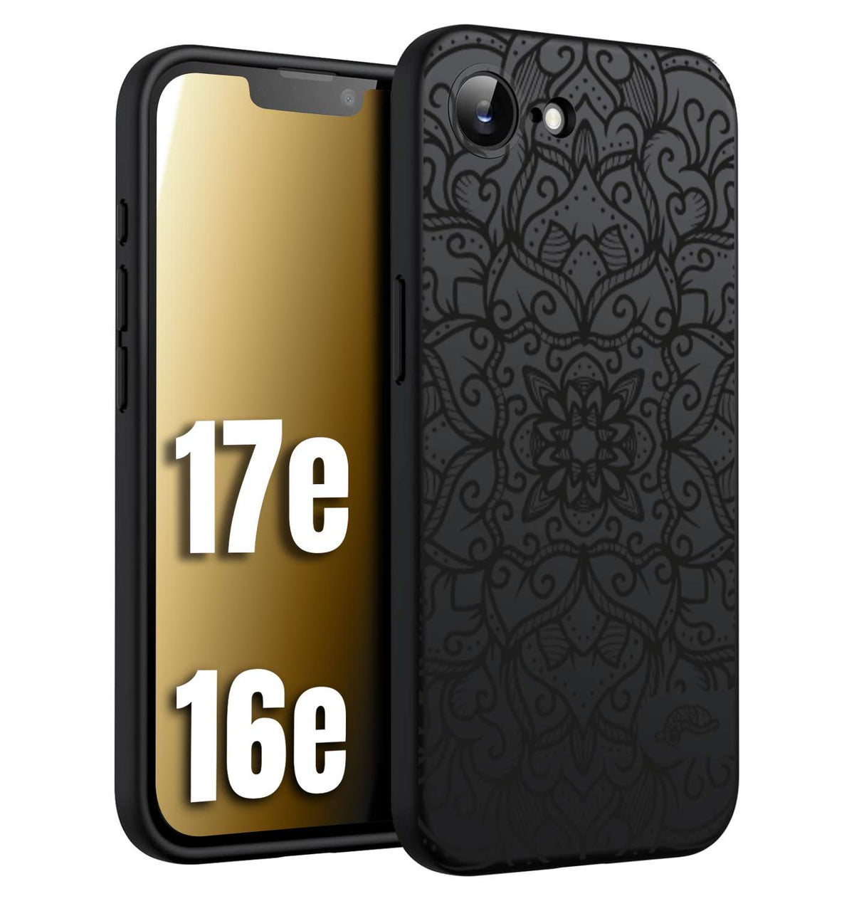CUSTOMIZZA - Custodia cover nera morbida in tpu compatibile per iPhone 16E - 17E mandala nero fiore vedo non vedo donna