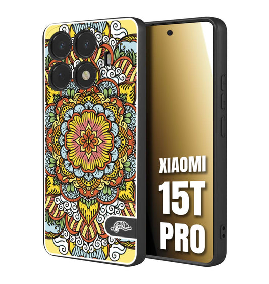 CUSTOMIZZA - Custodia cover nera morbida in tpu compatibile per Xiaomi 15T PRO mandala colorato fiore nuvole arancione