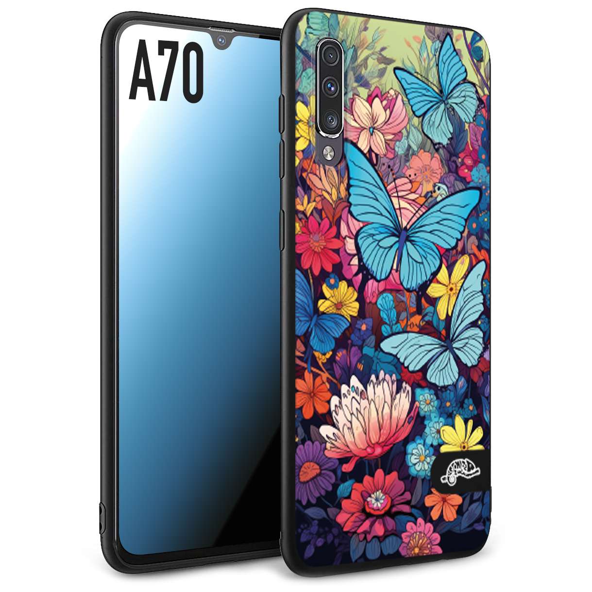 CUSTOMIZZA - Custodia cover nera morbida in tpu compatibile per Samsung M53 5G farfalle butterfly moderno donna disegnate gialla blu rosa