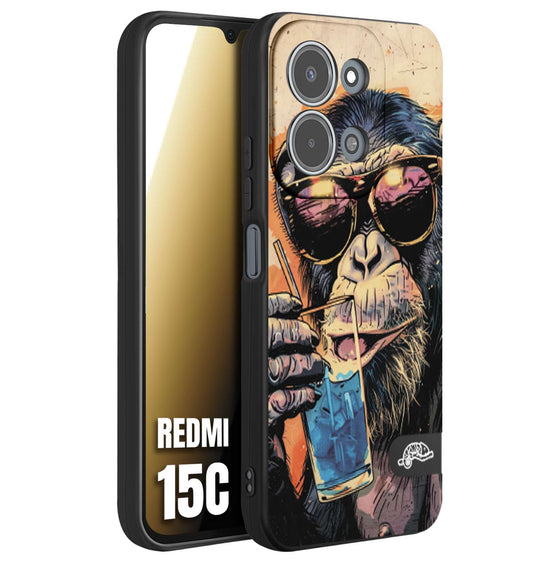 CUSTOMIZZA - Custodia cover nera morbida in tpu compatibile per Xiaomi Redmi 15C estate disegnata cocktails animali simpatici scimmia monkey negroni