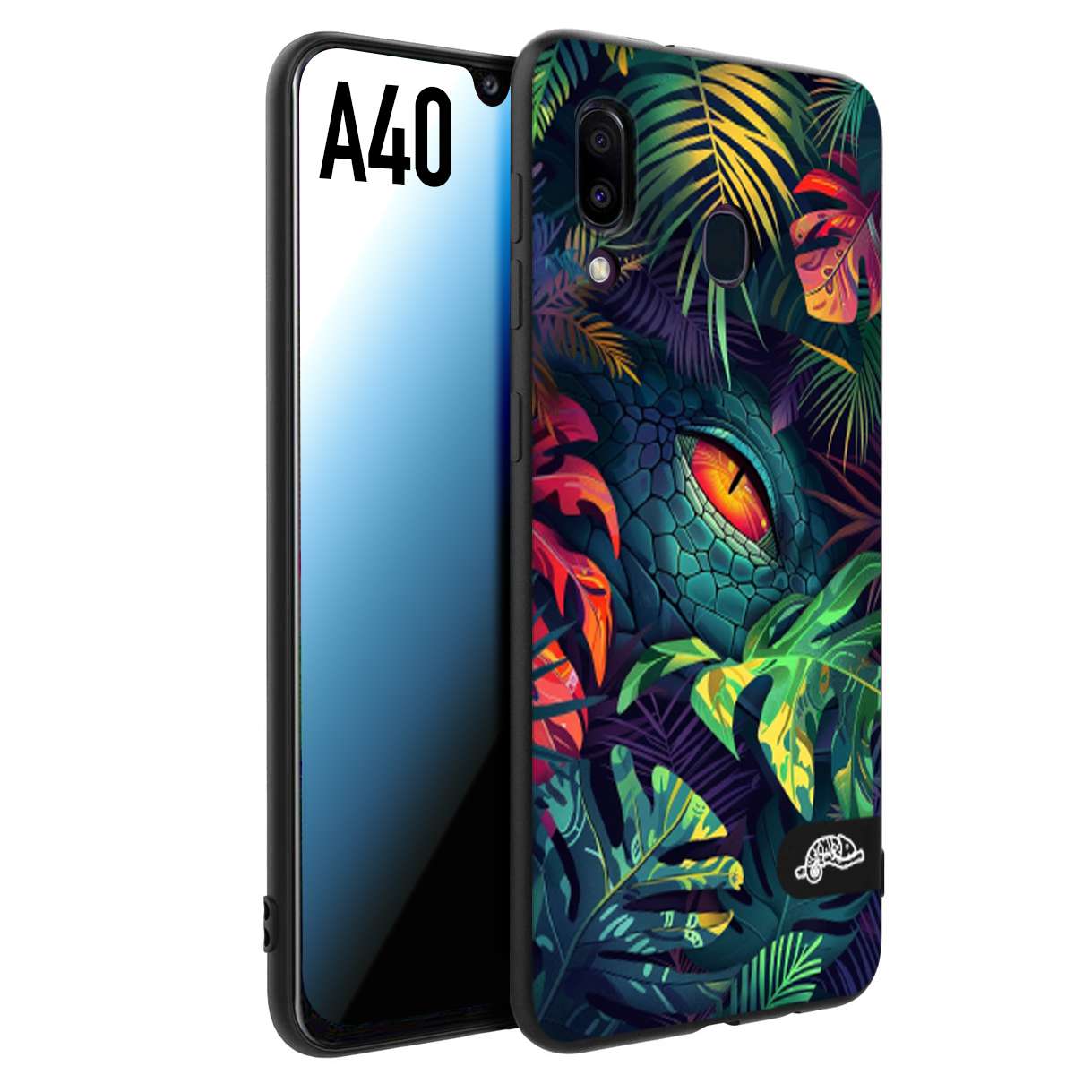 CUSTOMIZZA - Custodia cover nera morbida in tpu compatibile per Samsung A40 animali color giungla tropicale occhio di coccodrillo alligatore disegnato