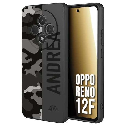 CUSTOMIZZA - Custodia cover nera morbida in tpu compatibile per Oppo Reno 12F camouflage mimetico militare personalizzata nome