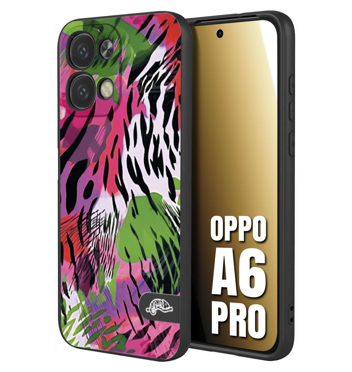 CUSTOMIZZA - Custodia cover nera morbida in tpu compatibile per Oppo A6 PRO leopardato tigrato tiger colorata summer color verde fucsia