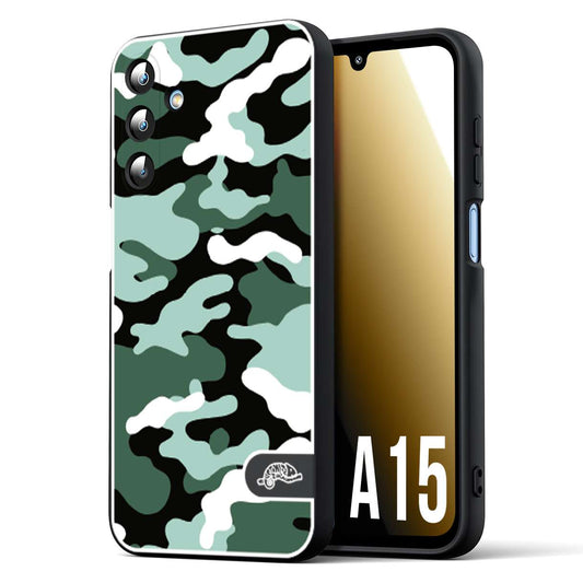 CUSTOMIZZA - Custodia cover nera morbida in tpu compatibile per Samsung A15 5G camouflage mimetico militare verde green