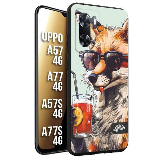 CUSTOMIZZA - Custodia cover nera morbida in tpu compatibile per Oppo A57 - A77 - A57S - A77S (4G) estate disegnata cocktails animali simpatici fox volpe negroni