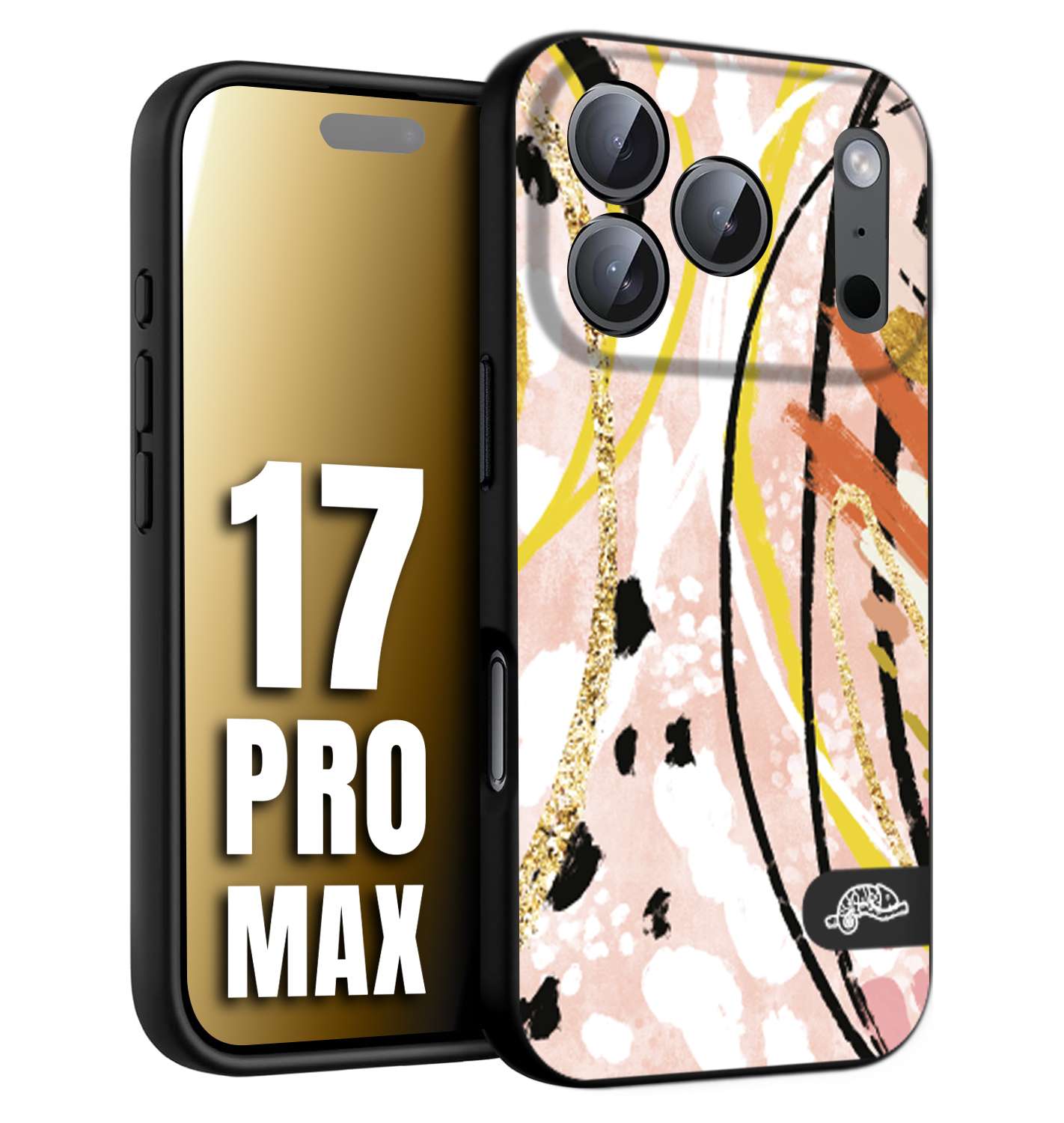 CUSTOMIZZA - Custodia cover nera morbida in tpu compatibile per iPhone 17 PRO MAX fiori astratti donna zebrato leopardato fantasia dorata gialla rosa colorata