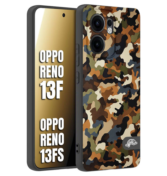 CUSTOMIZZA - Custodia cover nera morbida in tpu compatibile per Oppo Reno 13 F camouflage mimetico militare moderno blu marrone beige