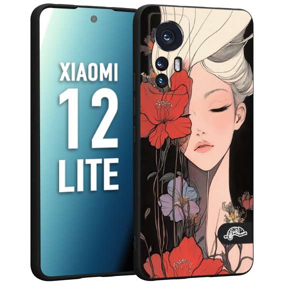 CUSTOMIZZA - Custodia cover nera morbida in tpu compatibile per Xiaomi 12 LITE woman flower Fantasia Floreale Design Donna e Fiori, Retro Artistico