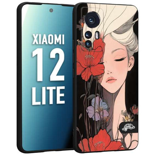 CUSTOMIZZA - Custodia cover nera morbida in tpu compatibile per Xiaomi 12 LITE woman flower Fantasia Floreale Design Donna e Fiori, Retro Artistico