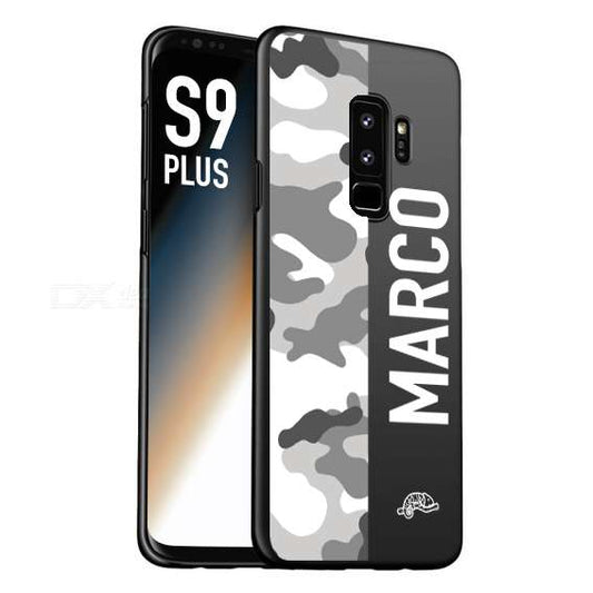 CUSTOMIZZA - Custodia cover nera morbida in tpu compatibile per Samsung S9 PLUS camouflage mimetico militare personalizzata nome bianco