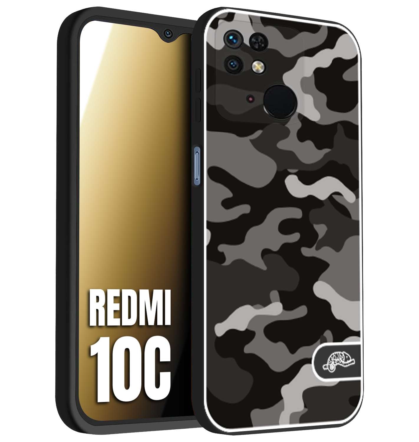 CUSTOMIZZA - Custodia cover nera morbida in tpu compatibile per Xiaomi Redmi 10C camouflage mimetico militare nero black grigio
