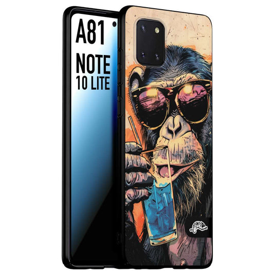 CUSTOMIZZA - Custodia cover nera morbida in tpu compatibile per Samsung A81 - Note 10 Lite estate disegnata cocktails animali simpatici scimmia monkey negroni