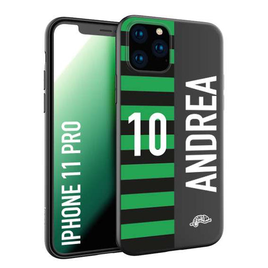 CUSTOMIZZA - Custodia cover nera morbida in tpu compatibile per iPhone 11 PRO personalizzata calcio football nome e numero calciatori neroverde