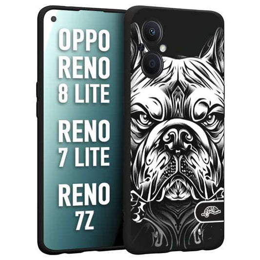 CUSTOMIZZA - Custodia cover nera morbida in tpu compatibile per Oppo Reno 7 Lite - 8 Lite - 7Z bulldog bianco a rilievo disegnato tattoo tatuaggio