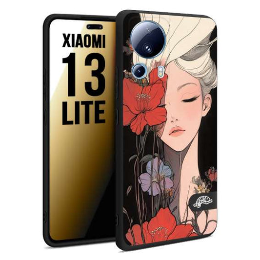 CUSTOMIZZA - Custodia cover nera morbida in tpu compatibile per Xiaomi 13 LITE woman flower Fantasia Floreale Design Donna e Fiori, Retro Artistico