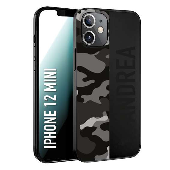 CUSTOMIZZA - Custodia cover nera morbida in tpu compatibile per iPhone 12 MINI camouflage mimetico militare personalizzata nome