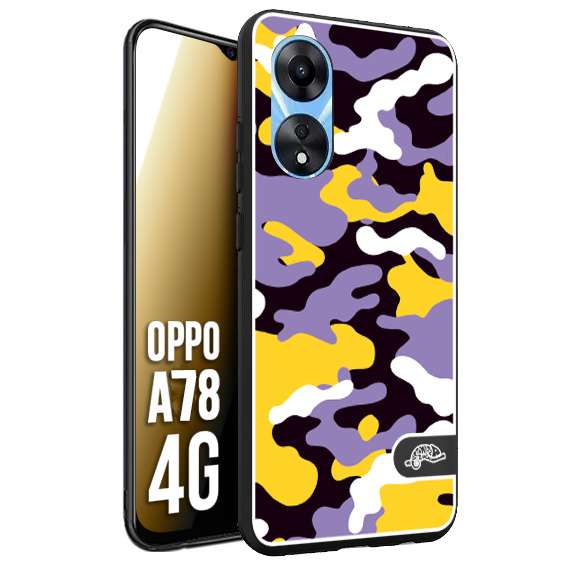 CUSTOMIZZA - Custodia cover nera morbida in tpu compatibile per Oppo A78 4G camouflage mimetico militare viola lilla giallo