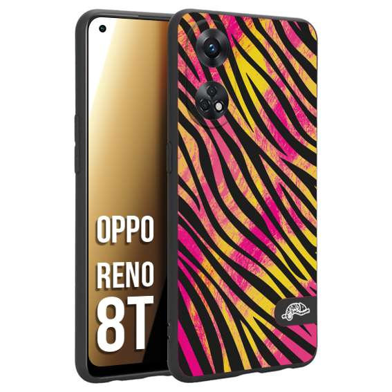 CUSTOMIZZA - Custodia cover nera morbida in tpu compatibile per Oppo Reno 8T zebrata maculata a rilievo soft touch donna fucsia gialla