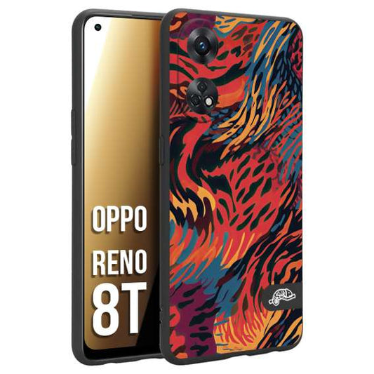 CUSTOMIZZA - Custodia cover nera morbida in tpu compatibile per Oppo Reno 8T leopardato maculato tigrato colorata fiamme rossa blu arancione