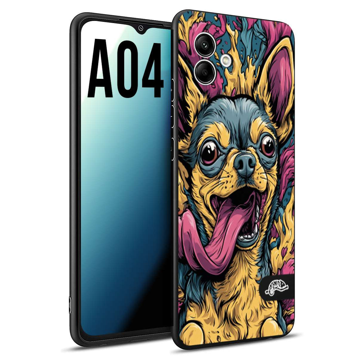 CUSTOMIZZA - Custodia cover nera morbida in tpu compatibile per Samsung A04 Chihuahua illustrazione cane pop art cane street art cartone animato