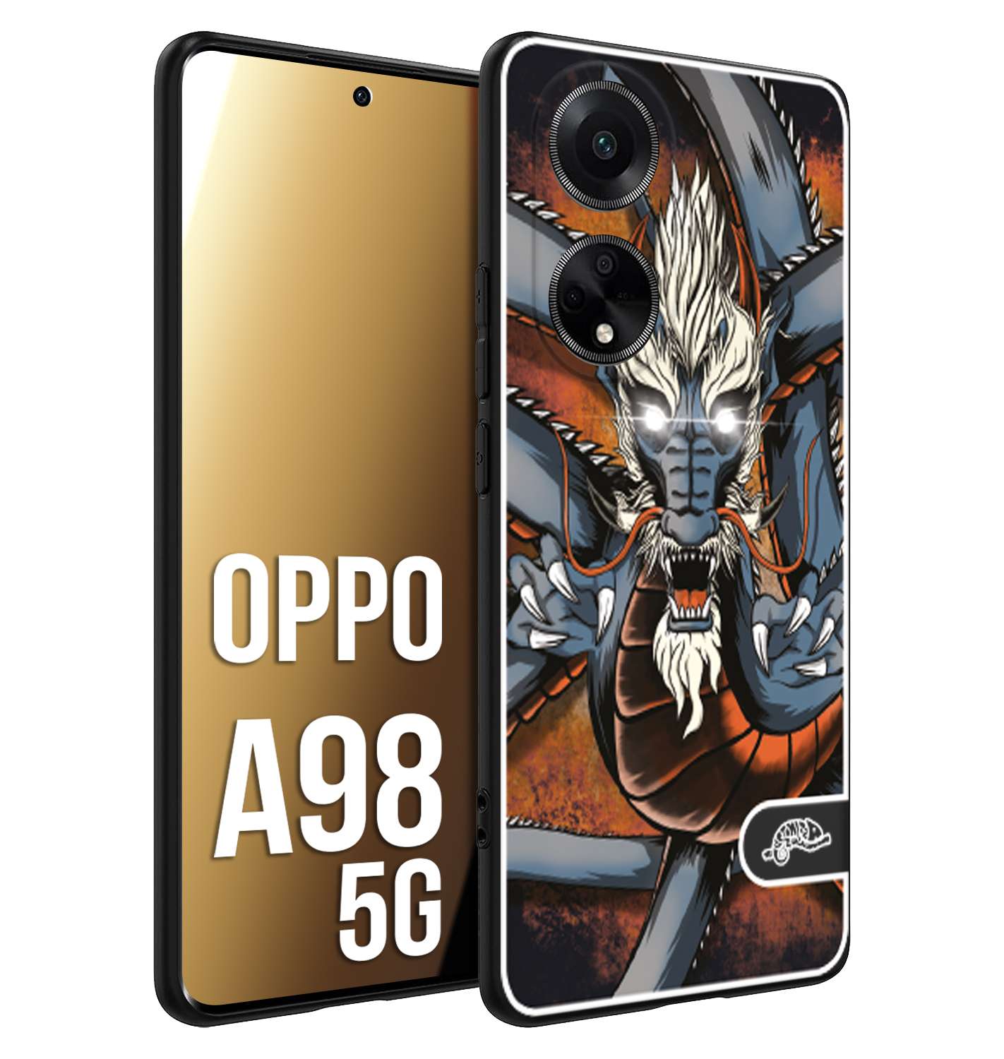 CUSTOMIZZA - Custodia cover nera morbida in tpu compatibile per Oppo A98 5G drago giapponese tattoo japan dragon