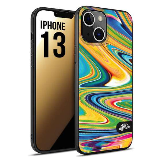 CUSTOMIZZA - Custodia cover nera morbida in tpu compatibile per iPhone 13 colorata fantasia vortice marmo arcobaleno gialla verde blu