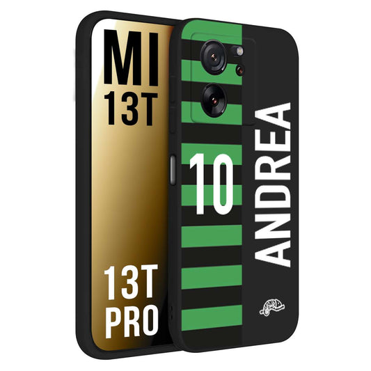 CUSTOMIZZA - Custodia cover nera morbida in tpu compatibile per Xiaomi 13T - 13T PRO personalizzata calcio football nome e numero calciatori neroverde