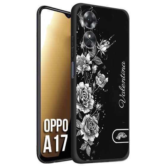 CUSTOMIZZA - Custodia cover nera morbida in tpu compatibile per Oppo A17 a rilievo soft touch personalizzata nome rose fiori donna