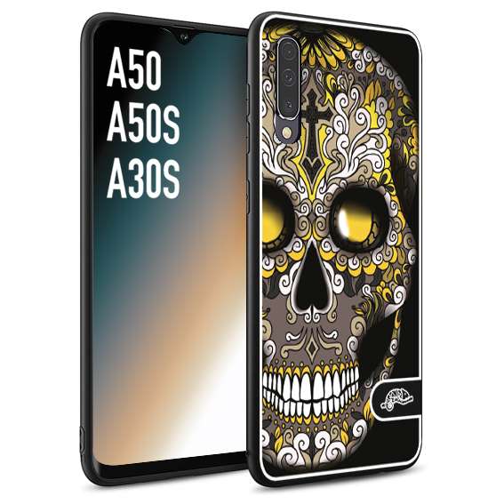 CUSTOMIZZA - Custodia cover nera morbida in tpu compatibile per Samsung A50 - A50S - A30S effetto marmo marble verde green venature dorato pietra