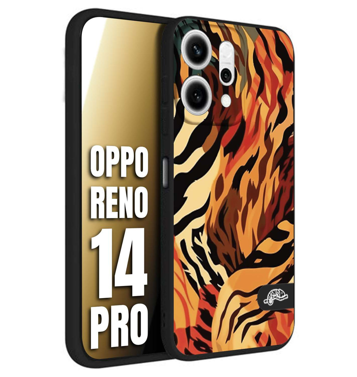 CUSTOMIZZA - Custodia cover nera morbida in tpu compatibile per Oppo Reno 14 PRO leopardato maculato tigrato tiger colorata gialla rossa arancio