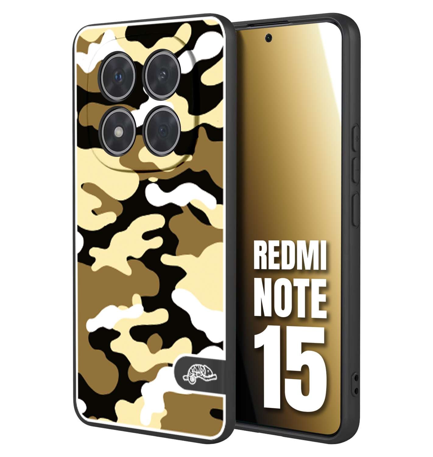 CUSTOMIZZA - Custodia cover nera morbida in tpu compatibile per Xiaomi Redmi Note 15 camouflage mimetico militare giallo desert brown