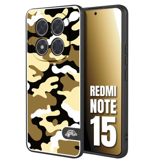 CUSTOMIZZA - Custodia cover nera morbida in tpu compatibile per Xiaomi Redmi Note 15 camouflage mimetico militare giallo desert brown