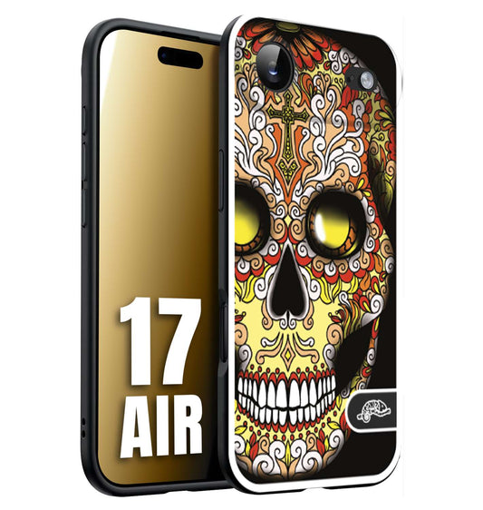 CUSTOMIZZA - Custodia cover nera morbida in tpu compatibile per iPhone 17 AIR teschio messicano Mexican skull giallo rosso arancio