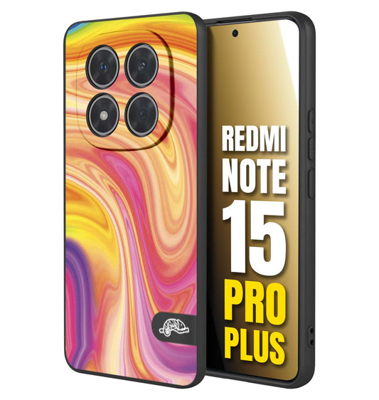 CUSTOMIZZA - Custodia cover nera morbida in tpu compatibile per Xiaomi Redmi Note 15 PRO PLUS colorata fantasia vortice marmo onde rosa fucsia gialla