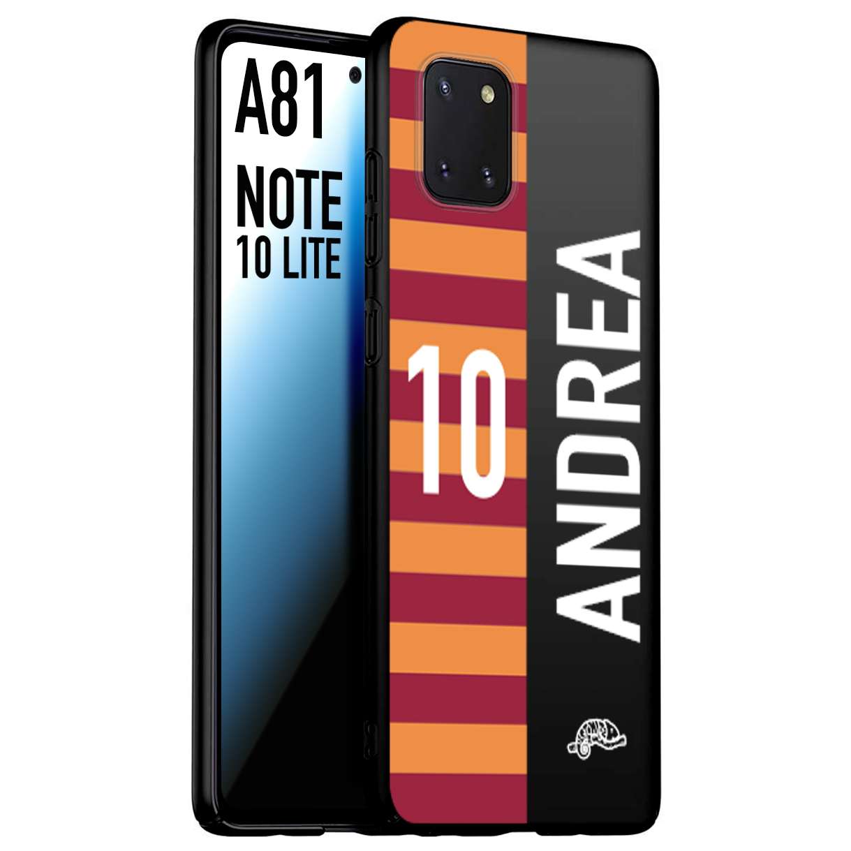 CUSTOMIZZA - Custodia cover nera morbida in tpu compatibile per Samsung A81 - Note 10 Lite personalizzata calcio football nome e numero calciatori giallo rossi