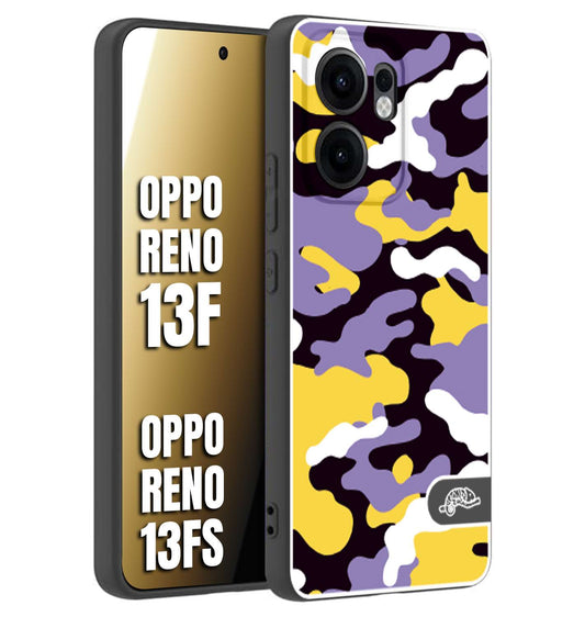 CUSTOMIZZA - Custodia cover nera morbida in tpu compatibile per Oppo Reno 13 F camouflage mimetico militare viola lilla giallo