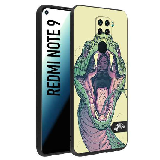CUSTOMIZZA - Custodia cover nera morbida in tpu compatibile per Xiaomi Redmi Note 9 snake yellow green serpente tatuaggio tattoo disegnato a mano