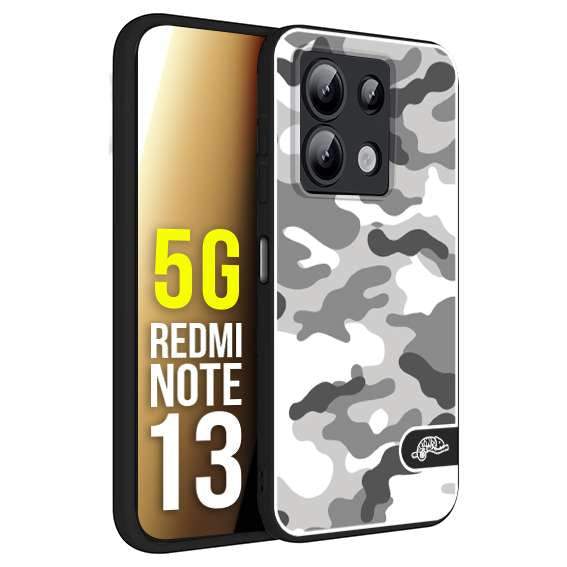 CUSTOMIZZA - Custodia cover nera morbida in tpu compatibile per Xiaomi Redmi Note 13 5G camouflage mimetico militare bianco white