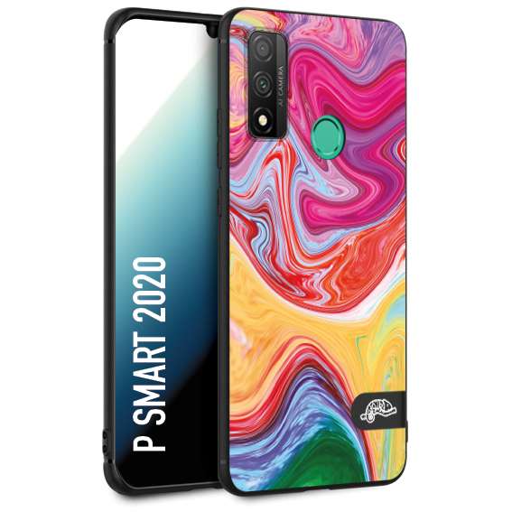 CUSTOMIZZA - Custodia cover nera morbida in tpu compatibile per Huawei P Smart 2020 colorata fantasia vortice marmo onde verde fucsia gialla