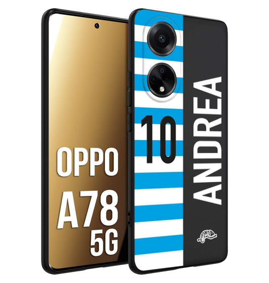 CUSTOMIZZA - Custodia cover nera morbida in tpu compatibile per Oppo A78 5G personalizzata calcio football nome e numero calciatori biancazzurri