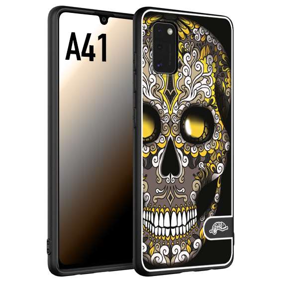 CUSTOMIZZA - Custodia cover nera morbida in tpu compatibile per Samsung A41 effetto marmo marble verde green venature dorato pietra