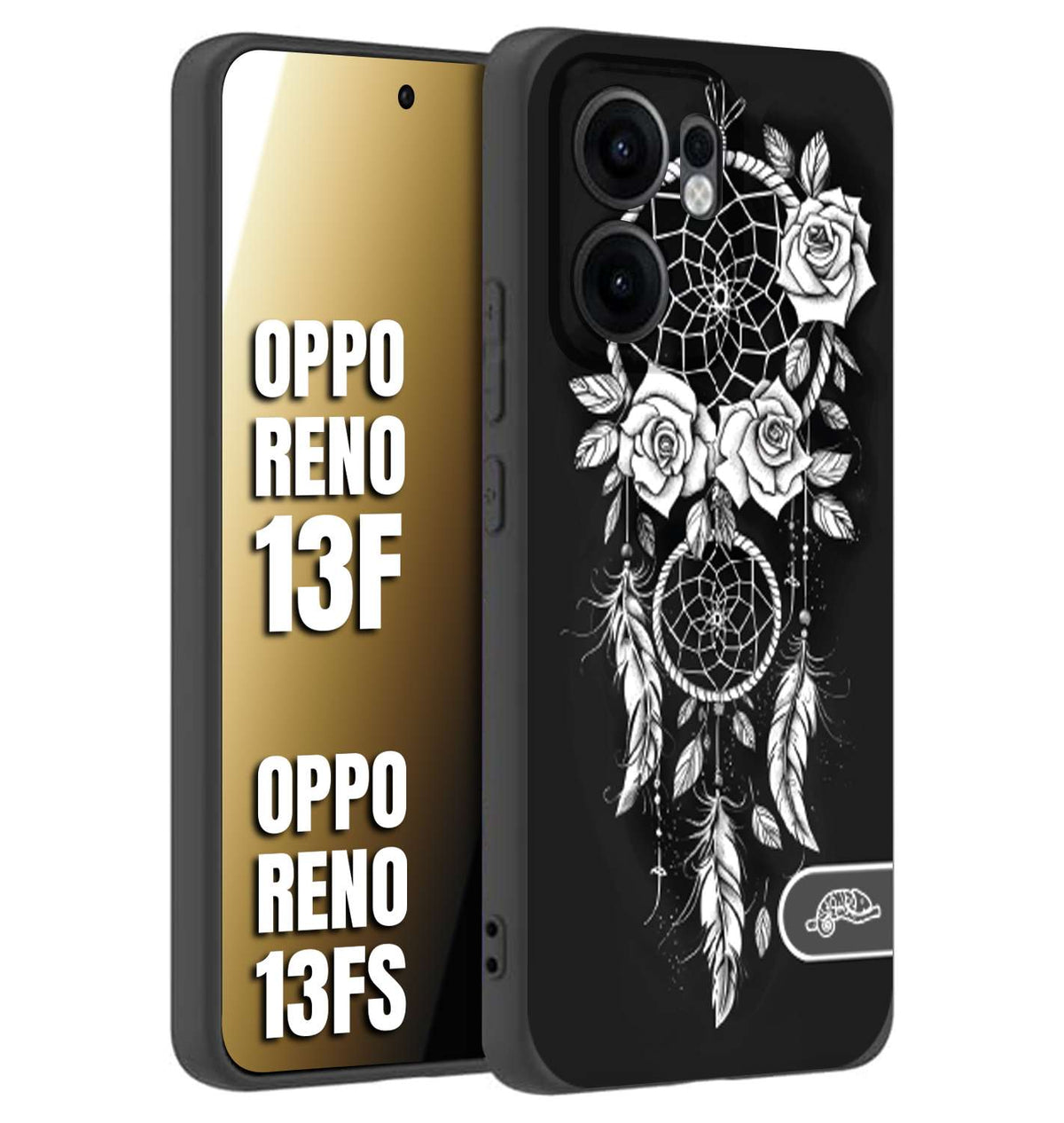 CUSTOMIZZA - Custodia cover nera morbida in tpu compatibile per Oppo Reno 13 F acchiappasogni dreamcatcher black and white bianco a rilievo disegnato tattoo tatuaggio