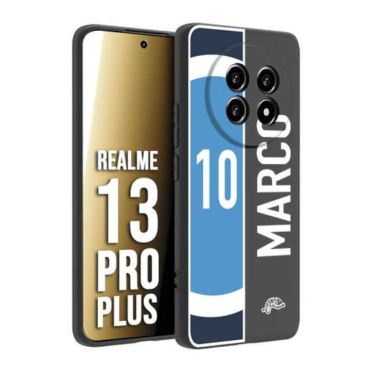 CUSTOMIZZA - Custodia cover nera morbida in tpu compatibile per Realme 13 PRO PLUS personalizzata calcio football nome e numero calciatori biancoazzurri bianco celesti