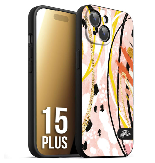 CUSTOMIZZA - Custodia cover nera morbida in tpu compatibile per iPhone 15 PLUS fiori astratti donna zebrato leopardato fantasia dorata gialla rosa colorata