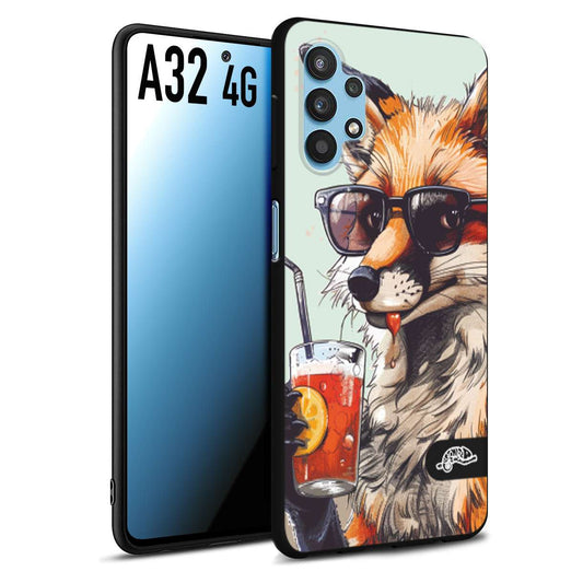 CUSTOMIZZA - Custodia cover nera morbida in tpu compatibile per Samsung A32 4G estate disegnata cocktails animali simpatici fox volpe negroni