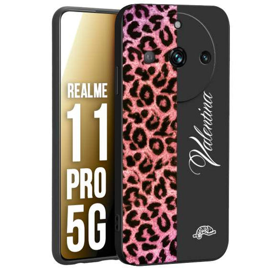 CUSTOMIZZA - Custodia cover nera morbida in tpu compatibile per Oppo Realme 11 PRO 5G leopardato rosa fucsia personalizzata nome iniziali